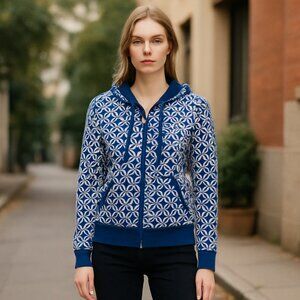NWT GUESS AVERY FULL ZIP SWEATER HOODIE All Over Print